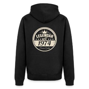Legendär seit 1974 - Unisex Premium Bio Zip Hoodie - Schwarz - Hinten - Nico (187cm)