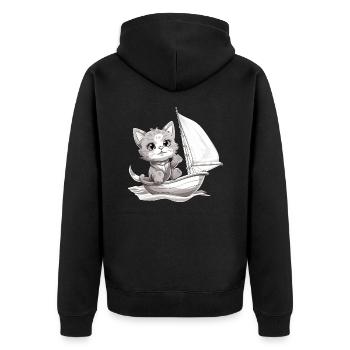 Segelnde Katze auf Jolle - Unisex Premium Bio Zip Hoodie - Schwarz - Hinten - Nico (187cm)
