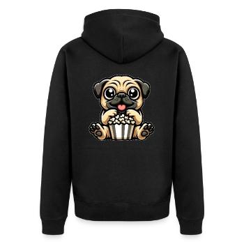 Mops im Kino, Popcorn & Karnevalskostüm - Unisex Premium Bio Zip Hoodie - Schwarz - Hinten - Nico (187cm)