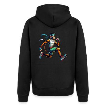 Monkey Fitness-Enthusiast Running & Jogging - Unisex Premium Organic Zip Hoodie - black - Back - Nico (187cm)