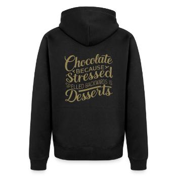 Schokolade Desserts Stress lustig Nachtisch Zitat - Unisex Premium Bio Zip Hoodie - Schwarz - Hinten - Nico (187cm)