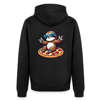 Cool sloth dancing with pizza for pizza lovers - Unisex Premium Organic Zip Hoodie - black - Back - Nico (187cm)