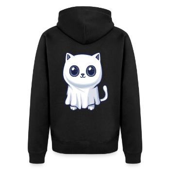 Cat Halloween Comic Ghost - Unisex Premium Organic Zip Hoodie - black - Back - Nico (187cm)