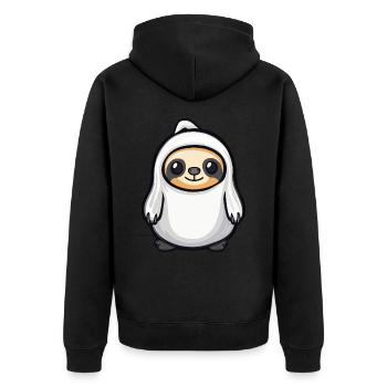 Faultier Halloween Comic Geist - Unisex Premium Bio Zip Hoodie - Schwarz - Hinten - Nico (187cm)