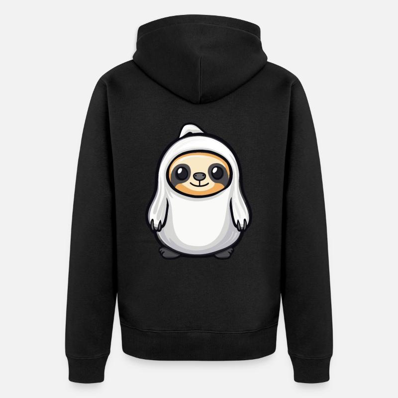 Faultier Halloween Comic Geist - Unisex Premium Bio Zip Hoodie - Schwarz