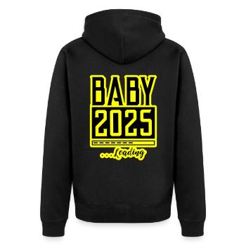 Baby 2025 Loading Babyshower - Unisex Premium Bio Zip Hoodie - Schwarz - Hinten - Nico (187cm)