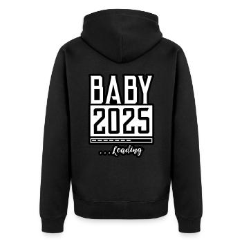 Baby 2025 Loading Babyshower - Unisex Premium Bio Zip Hoodie - Schwarz - Hinten - Nico (187cm)