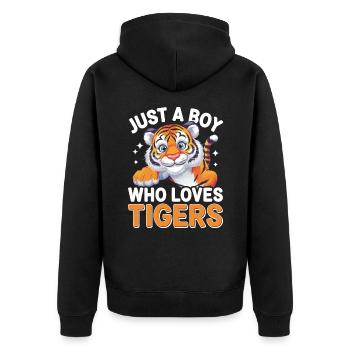 Tiger Tier Zoo Wildtier - Unisex Premium Bio Zip Hoodie - Schwarz - Hinten - Nico (187cm)