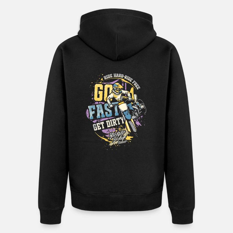Roulez vite, salissez - Motocross Saying - Veste à capuche bio Premium Unisexe - noir