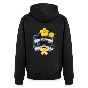 Frühling Spring - Unisex Premium Bio Zip Hoodie - Schwarz - Hinten - Nico (187cm)