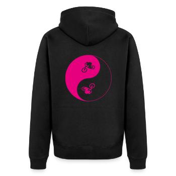 biken - yin yang - Unisex Premium Bio Zip Hoodie - Schwarz - Hinten - Nico (187cm)