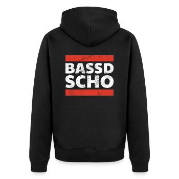 Bassd scho Bayern Brass Bayrisch Bayer - Unisex Premium Bio Zip Hoodie - Schwarz - Hinten - Nico (187cm)