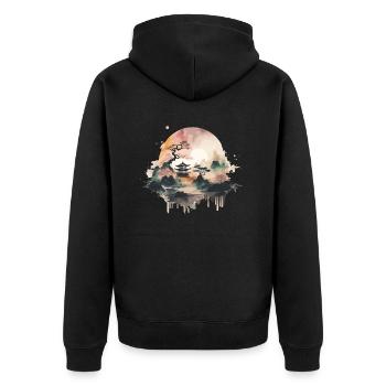 Aquarell-Tempel - Unisex Premium Bio Zip Hoodie - Schwarz - Hinten - Nico (187cm)