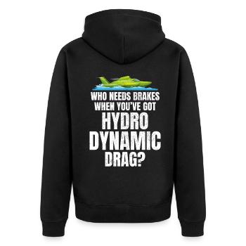 Hydrodynamische Bremsen für Wasserflugzeugrennen nicht im Lieferumfang enthalten - Unisex Premium Bio Zip Hoodie - Schwarz - Hinten - Nico (187cm)