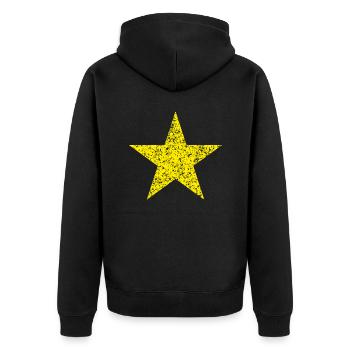gelber Stern used look - yellow star vintage look - Unisex Premium Bio Zip Hoodie - Schwarz - Hinten - Nico (187cm)