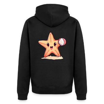 Seestern spielt Volleyball - Unisex Premium Bio Zip Hoodie - Schwarz - Hinten - Nico (187cm)