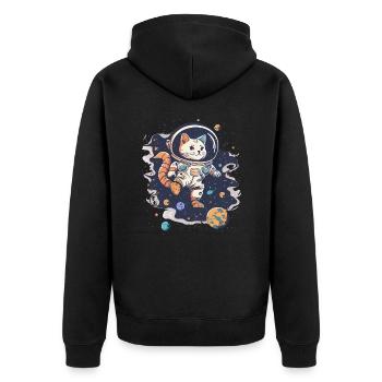 Katzenartige Weltraum-Abenteurerin - Unisex Premium Bio Zip Hoodie - Schwarz - Hinten - Nico (187cm)