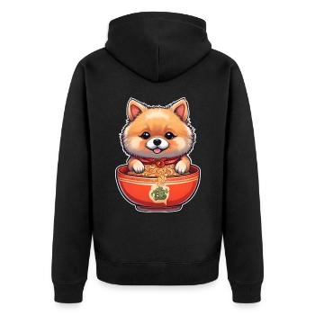 Niedlicher Hund mit Ramen Nudeln - Unisex Premium Bio Zip Hoodie - Schwarz - Hinten - Nico (187cm)