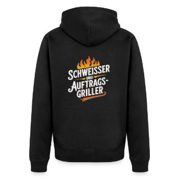 Schweißer und Grillen - Unisex Premium Bio Zip Hoodie - Schwarz - Hinten - Nico (187cm)