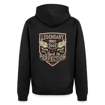 Légendaire depuis l’anniversaire vintage 2005 - Veste à capuche bio Premium Unisexe - noir - Dos - Nico (187cm)