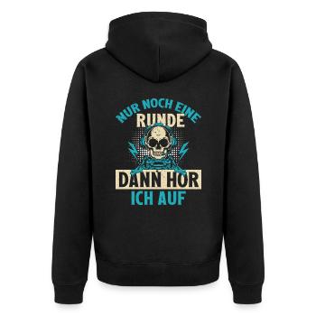 NUR NOCH EINE RUNDE DANN HÖR ICH AUF - Unisex Premium Bio Zip Hoodie - Schwarz - Hinten - Nico (187cm)