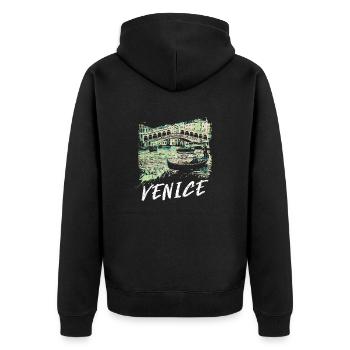 Die Rialtobrücke in Venedig: Charmante Illustration - Unisex Premium Bio Zip Hoodie - Schwarz - Hinten - Nico (187cm)
