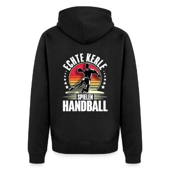 Handball Handballer - Unisex Premium Bio Zip Hoodie - Schwarz - Hinten - Nico (187cm)