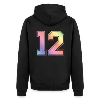 12 Zahl Bunt - Unisex Premium Bio Zip Hoodie - Schwarz - Hinten - Nico (187cm)