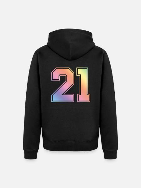 21 Zahl Bunt - Unisex Premium Bio Zip Hoodie - Schwarz