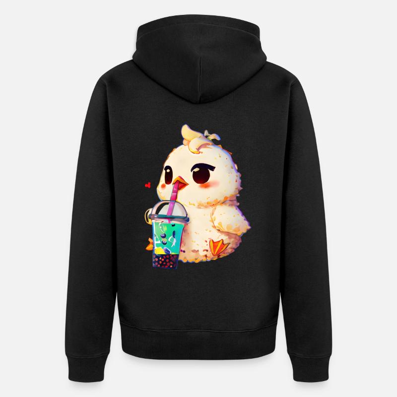 Poulet mignon avec boisson gazeuse - Veste à capuche bio Premium Unisexe - noir