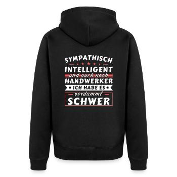 Sympathisch und intelligent - Handwerker Edition - Unisex Premium Bio Zip Hoodie - Schwarz - Hinten - Nico (187cm)