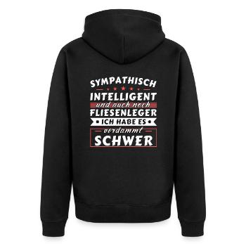 Sympathisch und intelligent - Fliesenleger Edition - Unisex Premium Bio Zip Hoodie - Schwarz - Hinten - Nico (187cm)