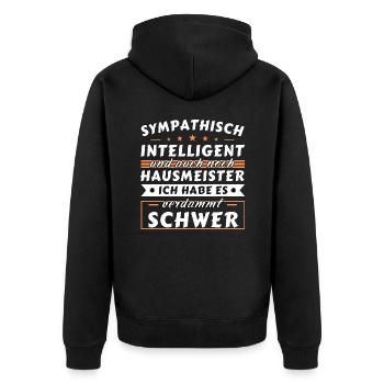 Sympathisch und intelligent - Hausmeister Edition - Unisex Premium Bio Zip Hoodie - Schwarz - Hinten - Nico (187cm)