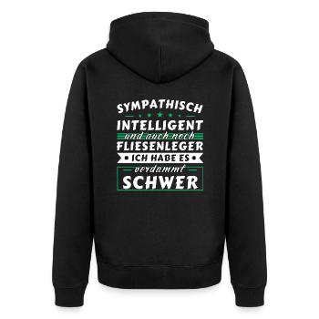 Sympathisch und intelligent - Fliesenleger Edition - Unisex Premium Bio Zip Hoodie - Schwarz - Hinten - Nico (187cm)