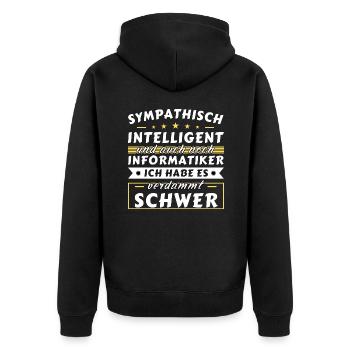 Sympathisch und intelligent - Informatiker Edition - Unisex Premium Bio Zip Hoodie - Schwarz - Hinten - Nico (187cm)