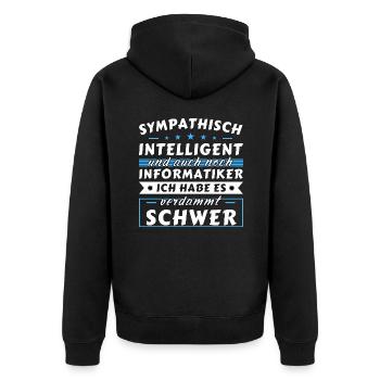 Sympathisch und intelligent - Informatiker Edition - Unisex Premium Bio Zip Hoodie - Schwarz - Hinten - Nico (187cm)
