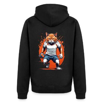 Handball, Cat, Streetwear and Iconic Style - Unisex Premium Organic Zip Hoodie - black - Back - Nico (187cm)