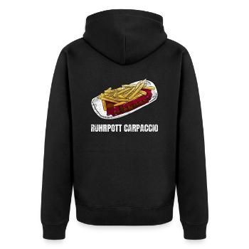 Ruhrpott Carpaccio Bratwurst Fan BBQ - Unisex Premium Bio Zip Hoodie - Schwarz - Hinten - Nico (187cm)