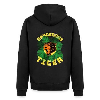 Dschungel Tiger gefährlich Tier Blätter Geschenk - Unisex Premium Bio Zip Hoodie - Schwarz - Hinten - Nico (187cm)