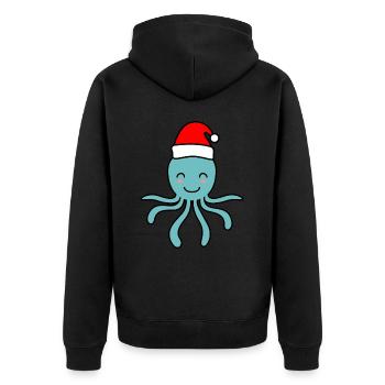 Krake Comic Weihnachten Xmas - Unisex Premium Bio Zip Hoodie - Schwarz - Hinten - Nico (187cm)