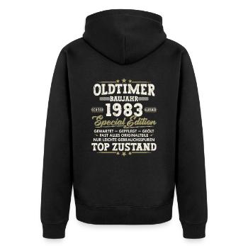 Oldtimer Baujahr 1983 Jahrgang Geburtstag Geschenk - Unisex Premium Bio Zip Hoodie - Schwarz - Hinten - Nico (187cm)