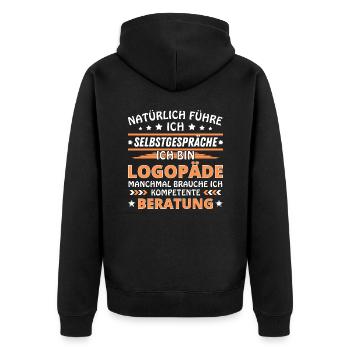Ich führe Selbstgespräche - Logopäde Edition - Unisex Premium Bio Zip Hoodie - Schwarz - Hinten - Nico (187cm)