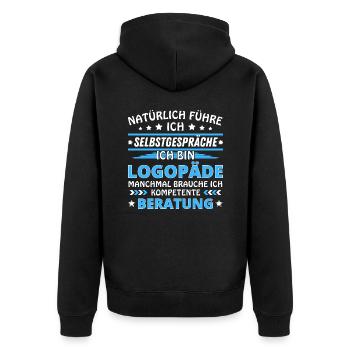 Ich führe Selbstgespräche - Logopäde Edition - Unisex Premium Bio Zip Hoodie - Schwarz - Hinten - Nico (187cm)