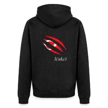 Turkei Türkiye - Unisex Premium Bio Zip Hoodie - Schwarz - Hinten - Nico (187cm)