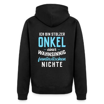 Ich bin stolzer Onkel einer fantastischen Nichte - Unisex Premium Bio Zip Hoodie - Schwarz - Hinten - Nico (187cm)