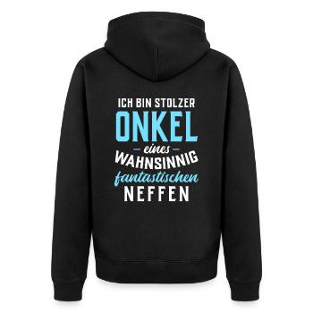 Stolzer Onkel eines fantastischen Neffen - Unisex Premium Bio Zip Hoodie - Schwarz - Hinten - Nico (187cm)