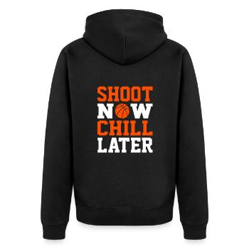 Basketball Shoot Now Chill Later Funny Basketball - Unisex Premium Bio Zip Hoodie - Schwarz - Hinten - Nico (187cm)