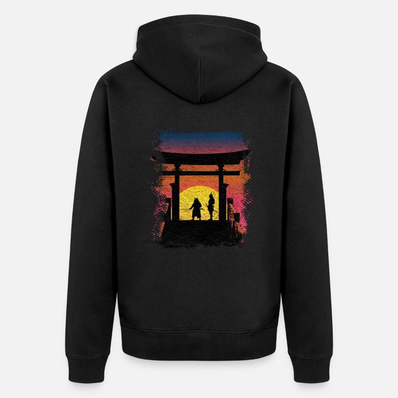 Coucher de soleil sur les samouraïs du Japon - Veste à capuche bio Premium Unisexe - noir