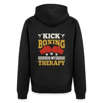 Kickboxing Is My Therapy Boxing Gloves Gift Idea - Unisex Premium Bio Zip Hoodie - Schwarz - Hinten - Nico (187cm)