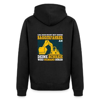 Leg dich Nicht mit einem Baggerfahrer an Geschenk - Unisex Premium Bio Zip Hoodie - Schwarz - Hinten - Nico (187cm)